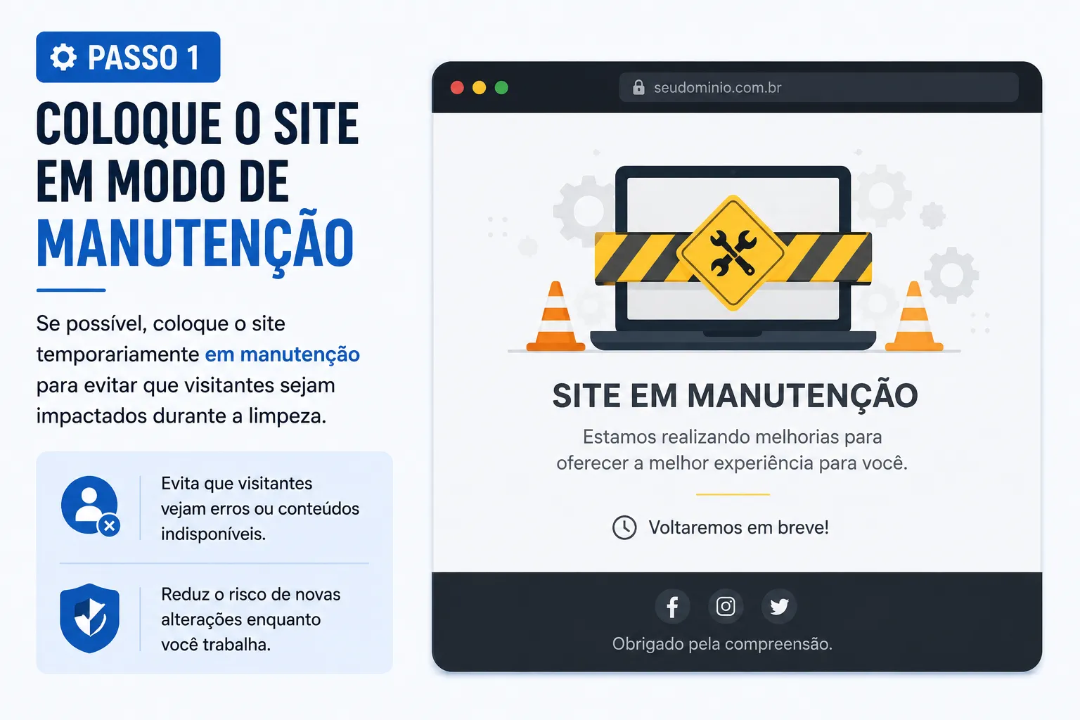 Coloque o site em modo de manutenção